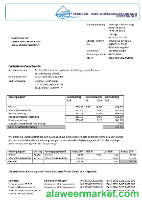 Germany Wavwasser business utility bill template in Word and PDF formats